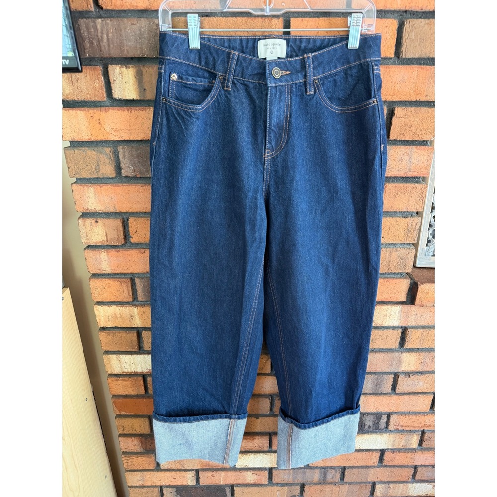 Kate Spade New York Dark Wash Cuffed Straight Leg Jeans Indigo Blue 4